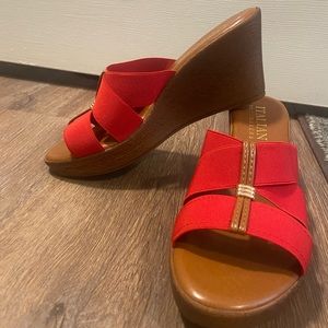 Red wedge sandals